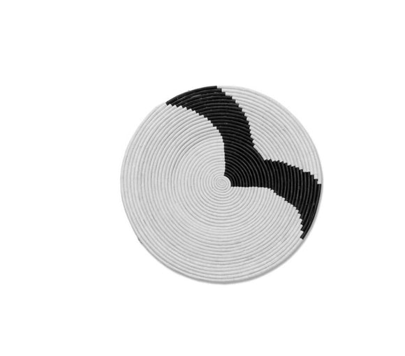 African  Uganda Woven Bowl -  Black & White Half Moon 12