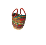 Medium U-Shopper Ghana Beach Tote Bag/Bolga Basket 13-14" Across - Orange / Earth Tone - Brown Handles