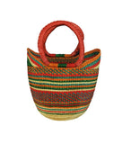 Medium U-Shopper Ghana Beach Tote Bag/Bolga Basket 13-14" Across - Orange / Earth Tone - Brown Handles