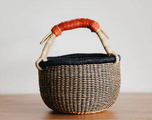 Small African Market Basket | Ghana Bolga Basket | 9"-11" Across  Midnight