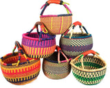 Small African Market Basket | Ghana Bolga Basket | 9"-11" Across (Colors Vary), 1 EA