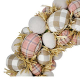 Pretty Plaid Easter Egg Wreath 15" (Natural Pink)