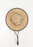 Ghanaian Straw Hats With Wide Brim Band & Leather Strap- Blue Tripe Diamond