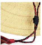 Ghanaian Straw Hats With Wide Brim Leather Strap- Natural.  Size:22-25" Cap.