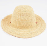 Ghanaian Straw Hats With Wide Brim Leather Strap- Natural.  Size:22-25" Cap.