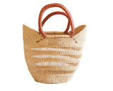 African Natural Open Wave Ghana U-Shopper Beach Tote Bag Basket - Brown Handles
