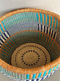 African Round Storage Bolga Ghana Woven Basket -Large Orange No Handles