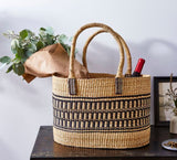 Vea Heavy Duty African Basket - Ghana Bolga - Shopping Natural Basket Tan & Black