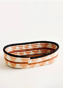 African Basket | Rwanda Woven Bread Basket Oval Basket for Storage, Organization or Serving | Great for Remote Controller Storage or Baby Diapers and Wipes or Serving Bread on The Table- 11" Long, 7" Wide, 2.5" Tall -Orange