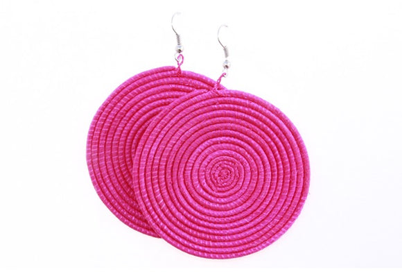 Pink Woven Disc Earrings