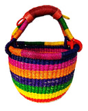 Small African Market Basket | Ghana Bolga Basket | 9"-11" Across Rainbow Colors