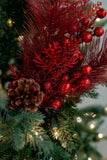 13” Glitter Berry/Cedar/Pinecone Pick Christmas Spray - Red