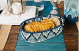 African Rwanda Woven Oval Bread Basket for Storage, Organization or Serving | Great for Remote Controller Storage or Baby Diapers and Wipes or Serving Bread on The Table Silver Blue - 11" long, 7" wide, 2.5" tall- Blue
