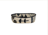 African Rwanda Woven Oval Bread Basket for Storage, Organization or Serving | Great for Remote Controller Storage or Baby Diapers and Wipes or Serving Bread on The Table - 11" long, 7" wide, 2.5" tall White & Grey Basket