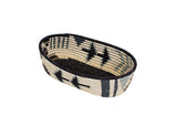 African Rwanda Woven Oval Bread Basket for Storage, Organization or Serving | Great for Remote Controller Storage or Baby Diapers and Wipes or Serving Bread on The Table - 11" long, 7" wide, 2.5" tall White & Grey Basket