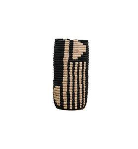 TAN & BLACK RAFFIA VASE