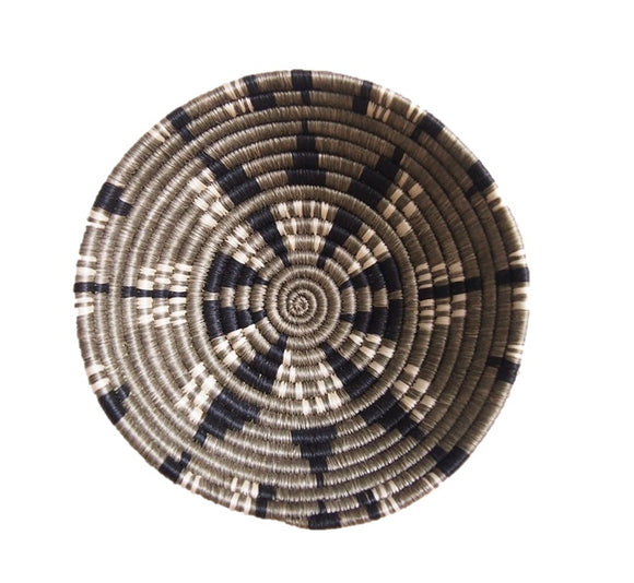 African  Rwanda Woven Basket - Tumba Grey & Black 12