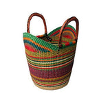 Large U-Shopper Ghana Bolga Beach Tote Bag/Basket 17-19" Across - Orange / Earth Tone - Brown Handles
