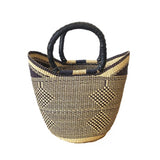 Large U-Shopper Ghana Beach Tote bag / Bolga Basket - Black & Tan 16-19" Across