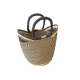 Large U-Shopper Ghana Beach Tote bag / Bolga Basket - Black & Tan 16-19" Across