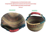 African Market Basket - Bolga Ghana Navy Blue W/ Black Handles - Large: W:14"-16"  x H: 10"