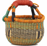 Small African Market Basket | Ghana Bolga Basket | 9"-11" Across - Orange
