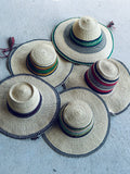 Ghanaian Straw Hats With Wide Brim Colorful Band & Leather Strap-Colors Vary