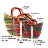 Large Green U-Shopper - Ghana Beach Tote Bag/Basket - Brown Handles