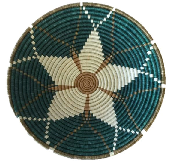 AFRICAN RWANDA WOVEN BASKET - GREEN HOPE STAR BASKET