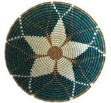 AFRICAN RWANDA WOVEN BASKET - GREEN HOPE STAR BASKET